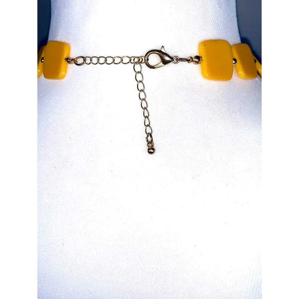 Vintage 1970's Multistrand Mustard Yellow Acrylic Square Statement Necklace